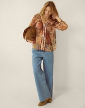 Evelina Sheer Floral Print Top, Brown (BROWN), large