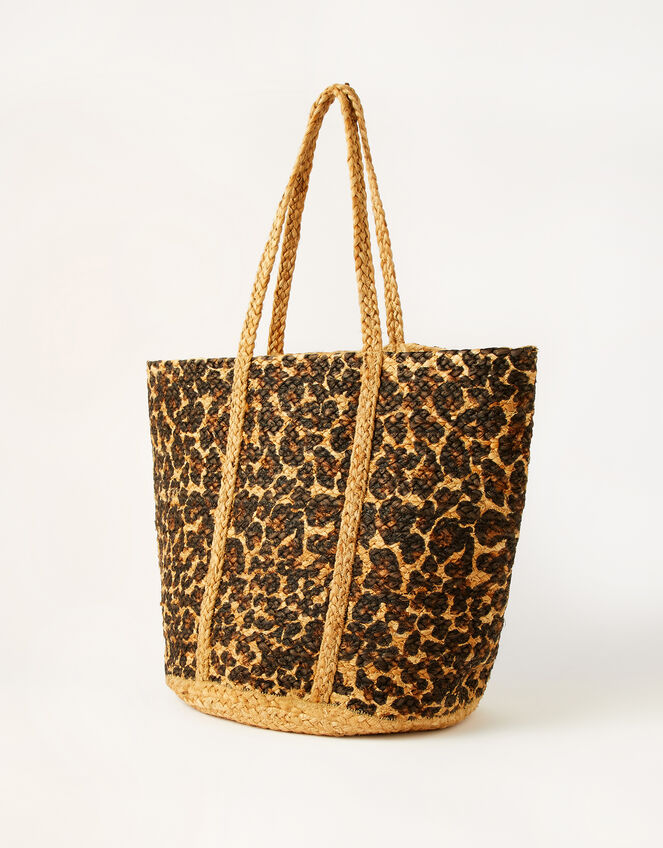 Animal Print Jute Shopper Bag, , large