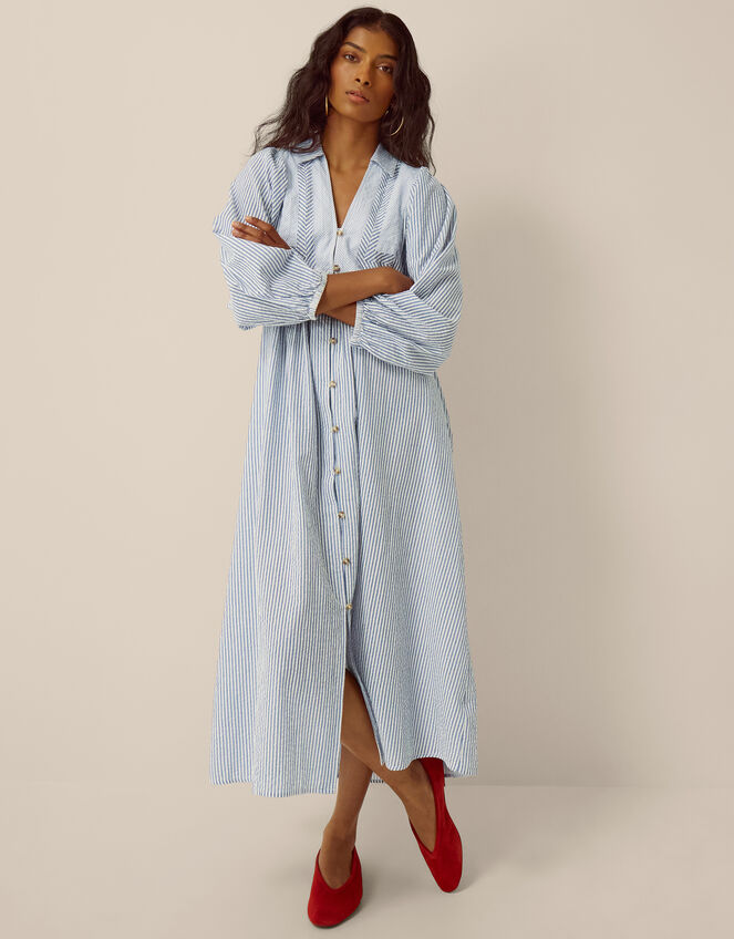 Callie Stripe Midi Shirt Dress, Blue (BLUE), large