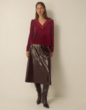 Lexi Lace Trim Velvet Top, Red (BURGUNDY), large