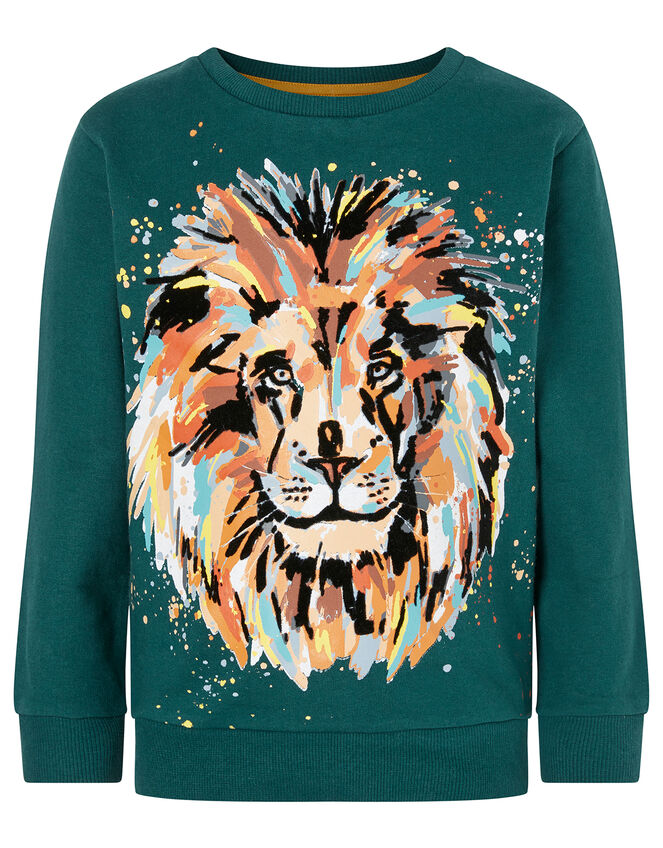 Lion Print Sweatshirt, Green (GREEN), large