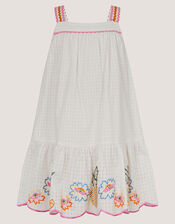 Pineapple Embroidered Scallop Trim Dress, White (WHITE), large