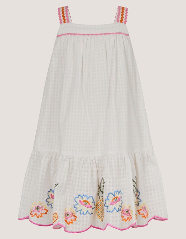 Pineapple Embroidered Scallop Trim Dress, White (WHITE), large