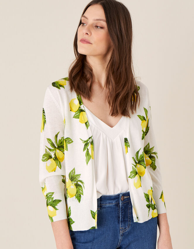Lemon Print Cardigan , Ivory (IVORY), large
