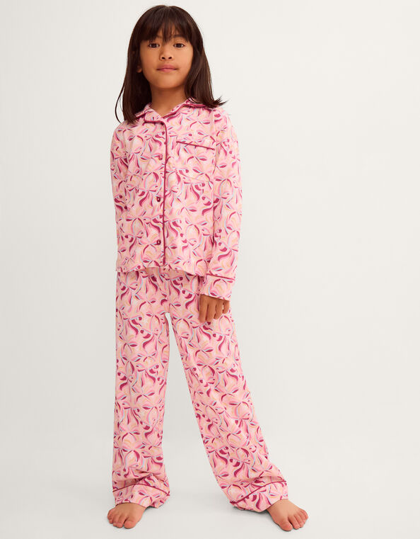 Glow in the Dark Bow Print Long Pyjama Set, Pink (PINK), large