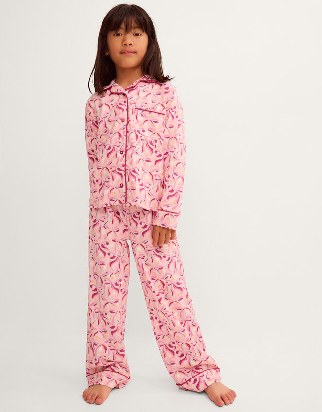 Glow in the Dark Bow Print Long Pyjama Set, Pink (PINK), large