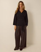 Bess Belted Knit Jacket, Black (BLACK), large