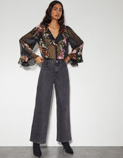 Ariella Floral Devore Blouse, Black (BLACK), large