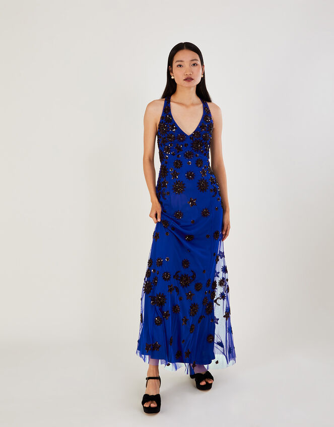 Rosa Sequin Maxi Dress in Recycled Polyester, Blue (COBALT), large