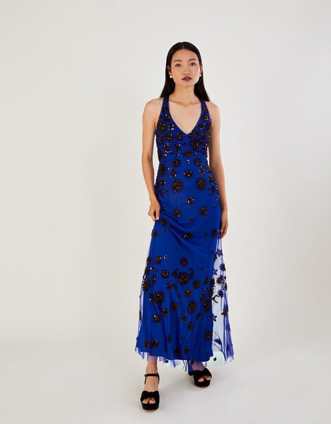 Rosa Sequin Maxi Dress in Recycled Polyester Blue, Blue (COBALT), large