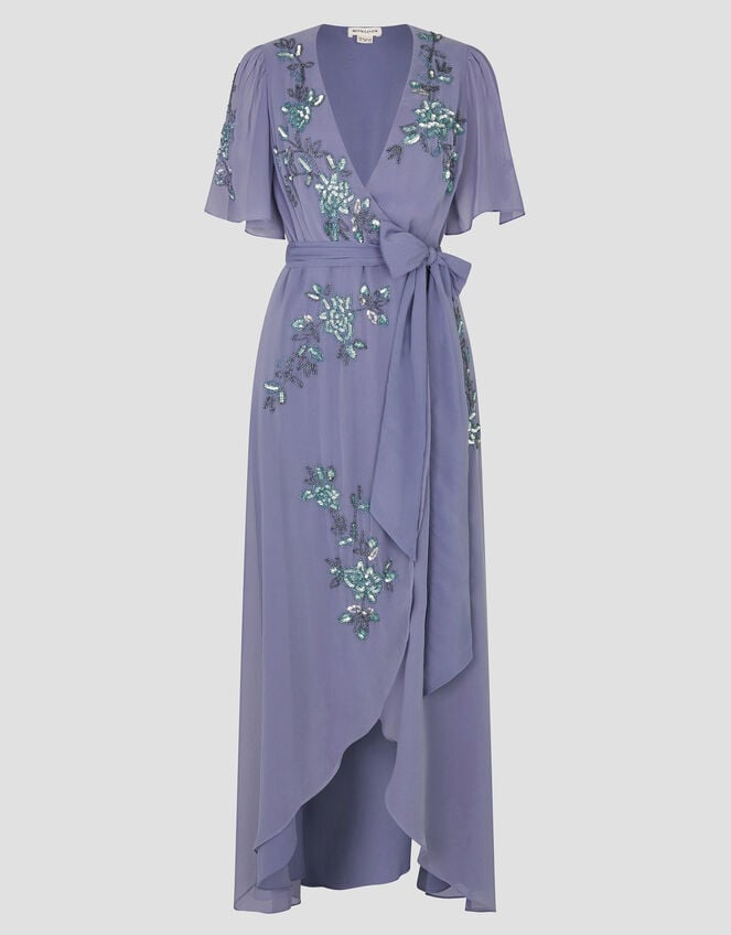 Sarah Floral Embellished Maxi Wrap Dress, MID BLUE, large