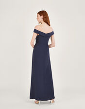 Beatrice Crepe Bardot Maxi Dress, Blue (NAVY), large