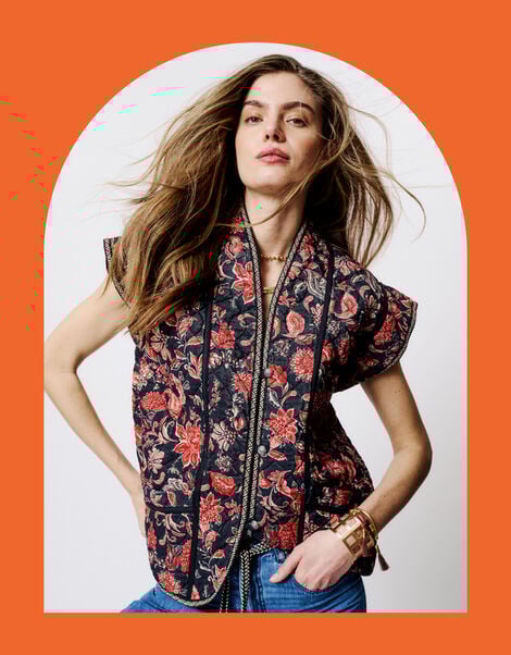 Moliin Jenny Floral Quilted Waistcoat, Multi (MULTI), large