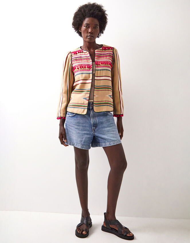 East Dayse Woven Pom Pom Jacket, Natural (STONE), large