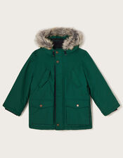 Parka Coat with Faux Fur Hood , Green (GREEN), large