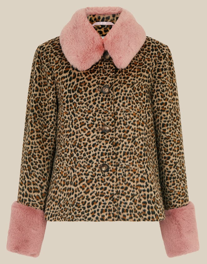Monsoon x Queens of Archive Camilla Short Faux Fur Leopard Print Coat​, Brown (BROWN), large
