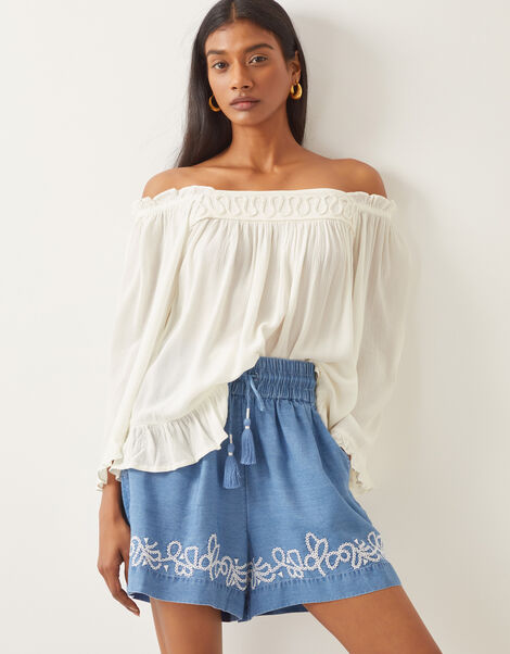 Bryony Off-The-Shoulder Frill Top, White (WHITE), large