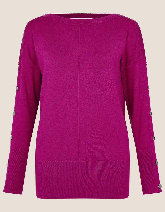 Studded Slash Neck Jumper, Pink (MAGENTA), large