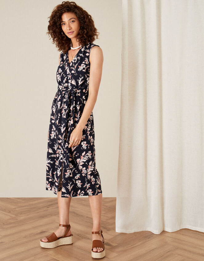 Lydia Printed Jersey Wrap Dress, Blue (NAVY), large