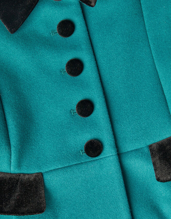 Velvet Trim Swing Coat, Teal (TEAL), large