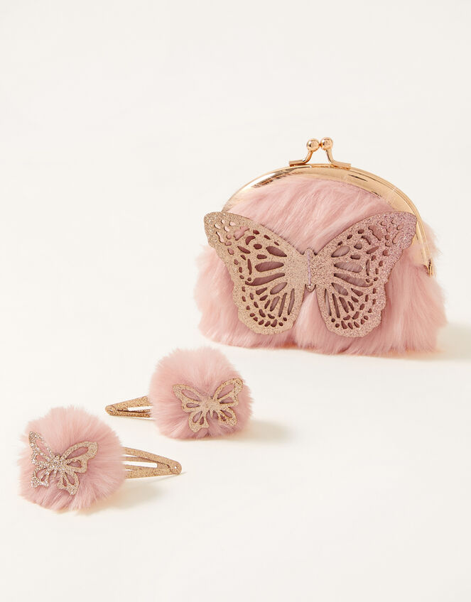 Glitter Butterfly Fluffy Accessory Set, , large