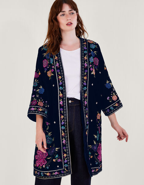 Freya Embroidered Kimono, Blue (MIDNIGHT), large