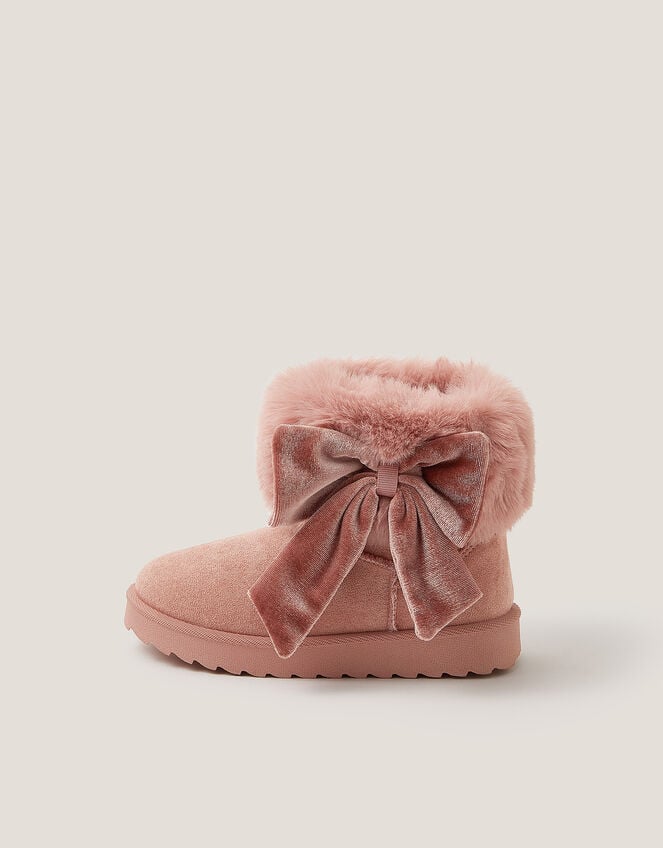 Bow Faux Fur Suedette Ankle Boots, Pink (PINK), large