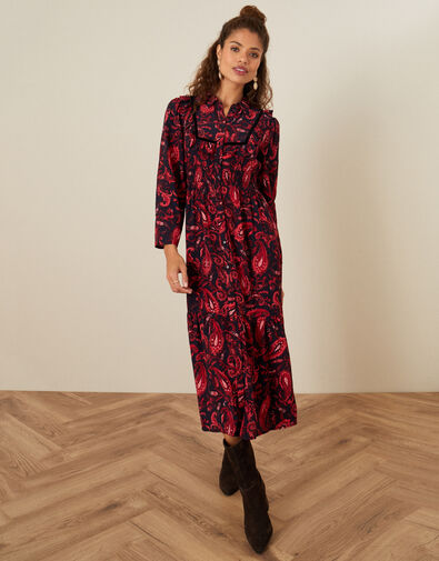 Paisley Print Midi Dress Red, Red (RED), large