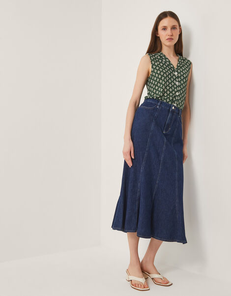 Fran Seam Denim Maxi Skirt, Blue (INDIGO), large