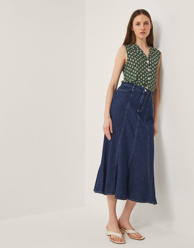 Fran Seam Denim Maxi Skirt, Blue (INDIGO), large