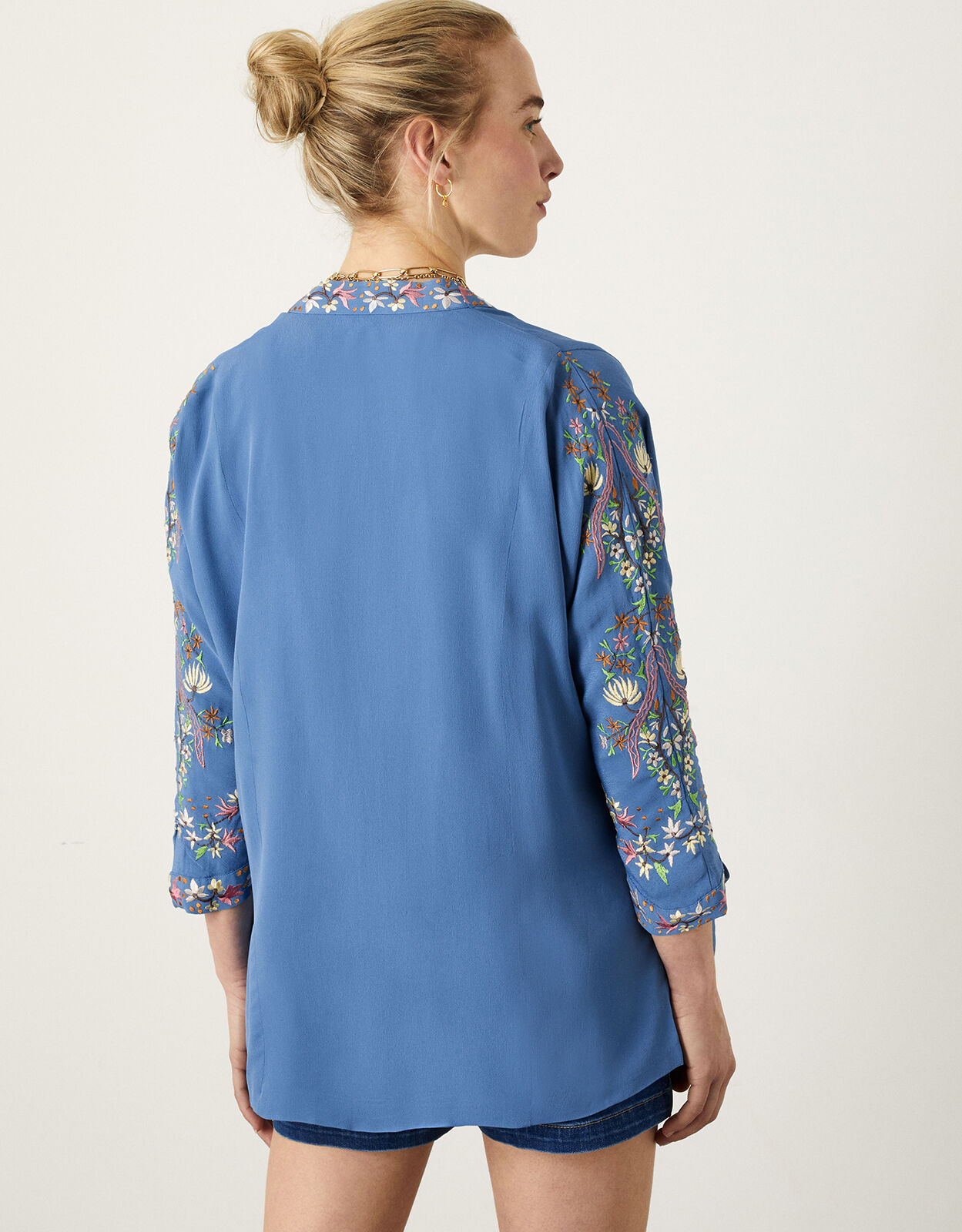 Hermione Embellished Floral Kimono with Sustainable Viscose Blue