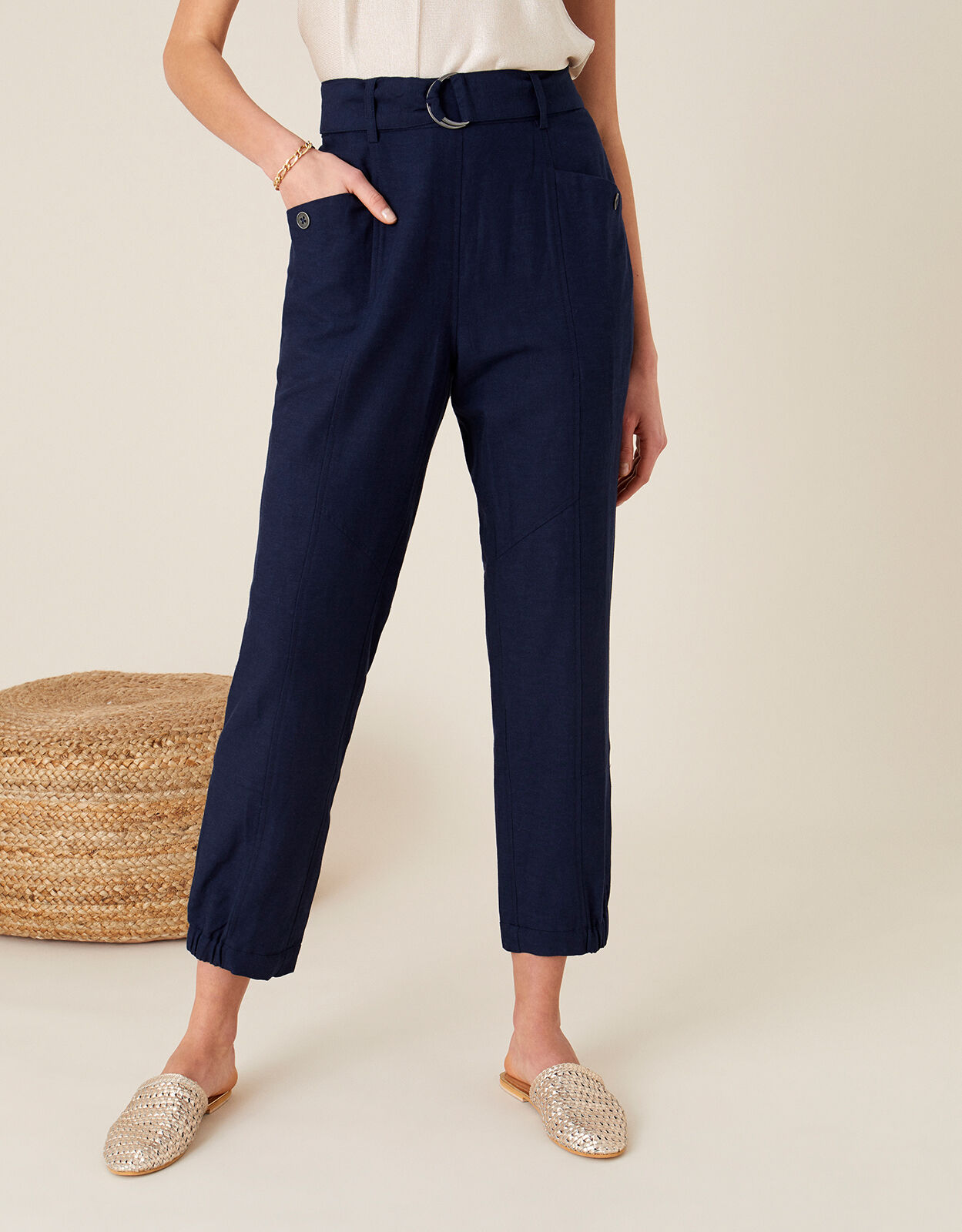 Monsoon navy linen trousers discount