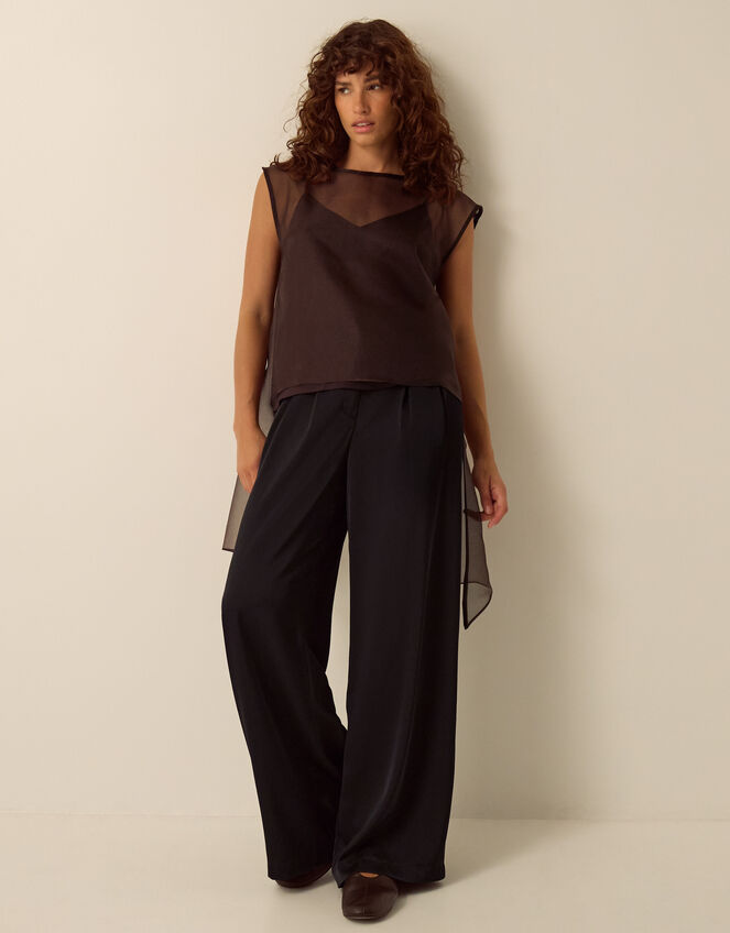 Ottie Sleeveless Organza Cape Top, Brown (BROWN), large