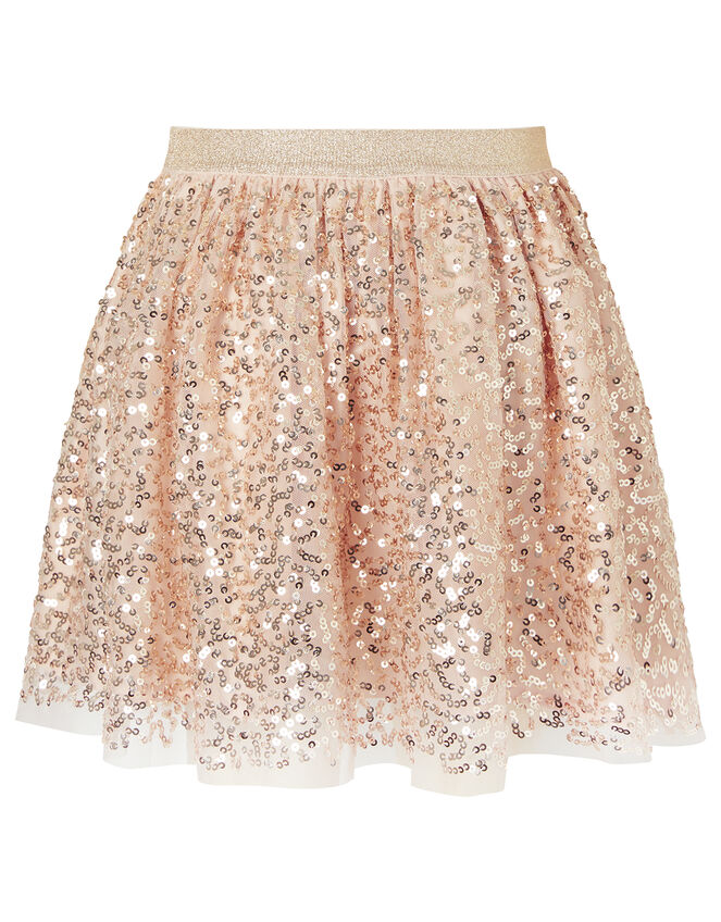 Sequin Sweatshirt and Skirt Set, Gold (ROSE GOLD), large