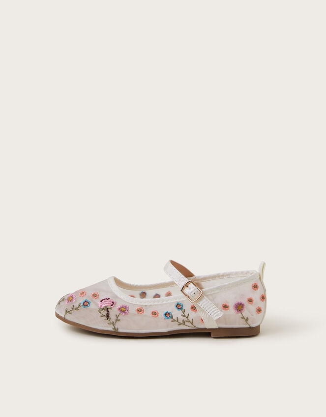 Floral Embroidered Mesh Ballet Flats, Multi (MULTI), large