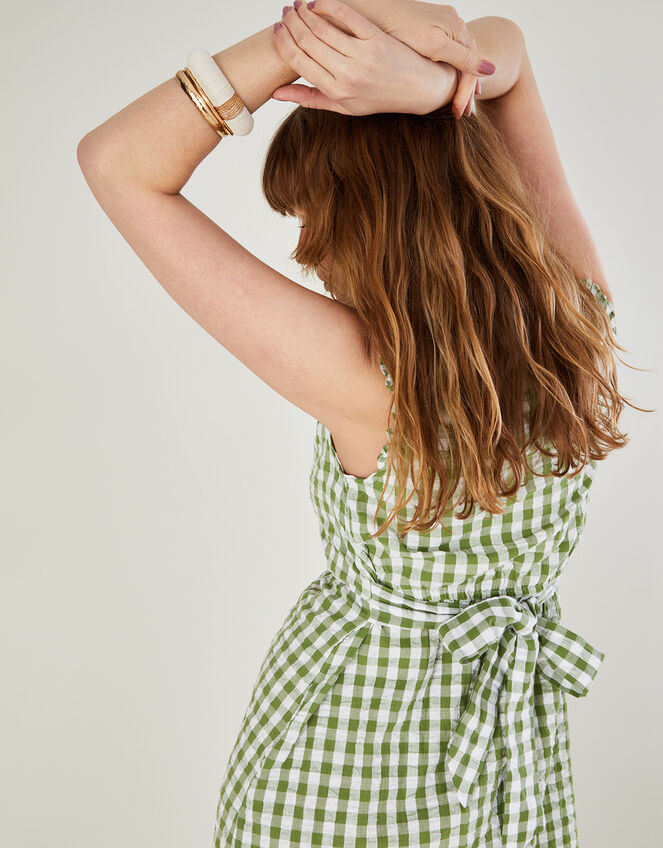 Gingham Print Tiered Dress, Green (GREEN), large