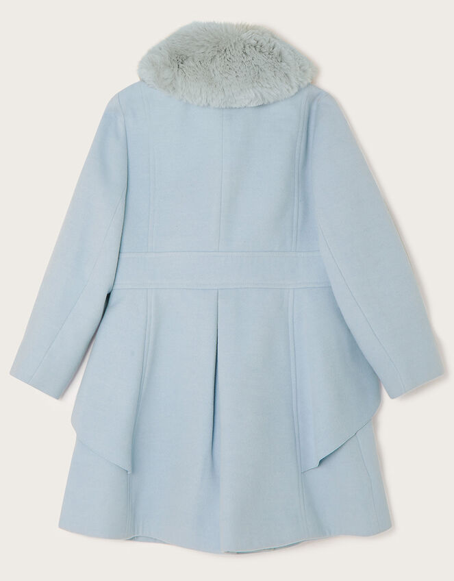 Waist Waterfall Coat with Faux Fur Collar, Blue (PALE BLUE), large