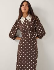 Paris Polka Dot Jersey Midi Dress, Brown (CHOCOLATE), large