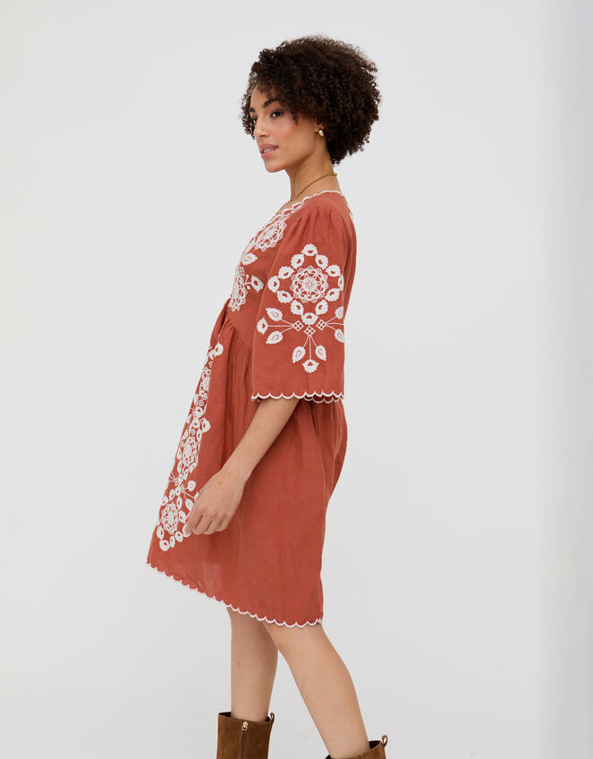 Raffya Arabella Embroidered Mini Dress, Orange (RUST), large