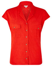Leena Short Sleeve Shirt in Pure Linen, Red (RED), large