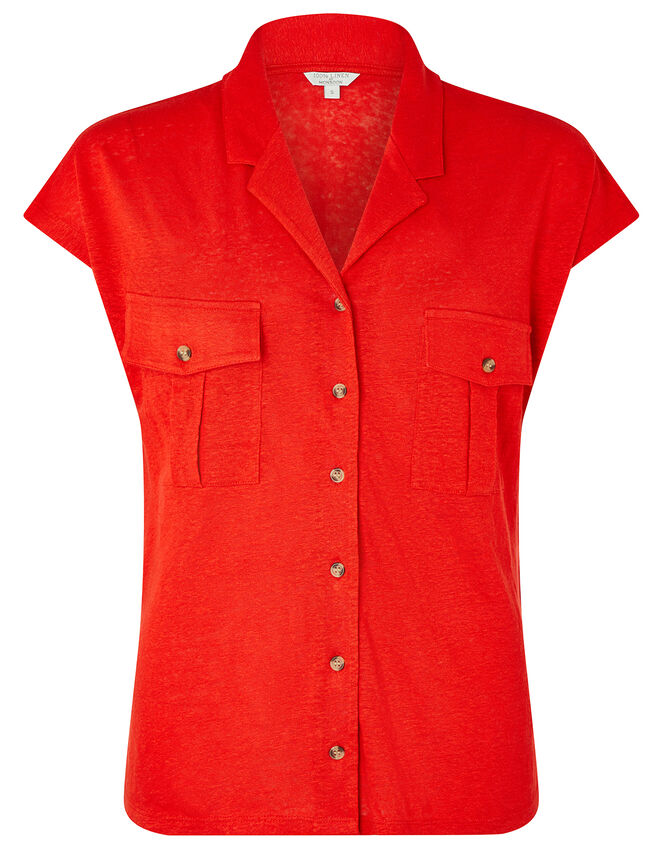 Leena Short Sleeve Shirt in Pure Linen, Red (RED), large