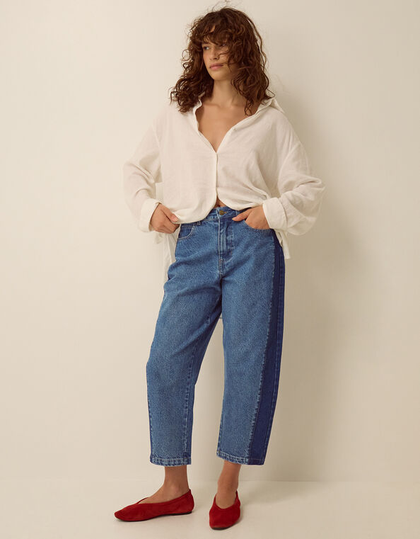 Natalie Contrast Barrel Jeans, Blue (MID AUTHENTIC BLUE), large