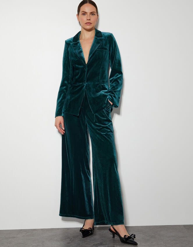 Valery Wide Leg Velvet Trousers, PEACOCK, large