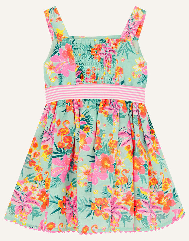 Baby Tropical Flamingo Dress, Blue (AQUA), large