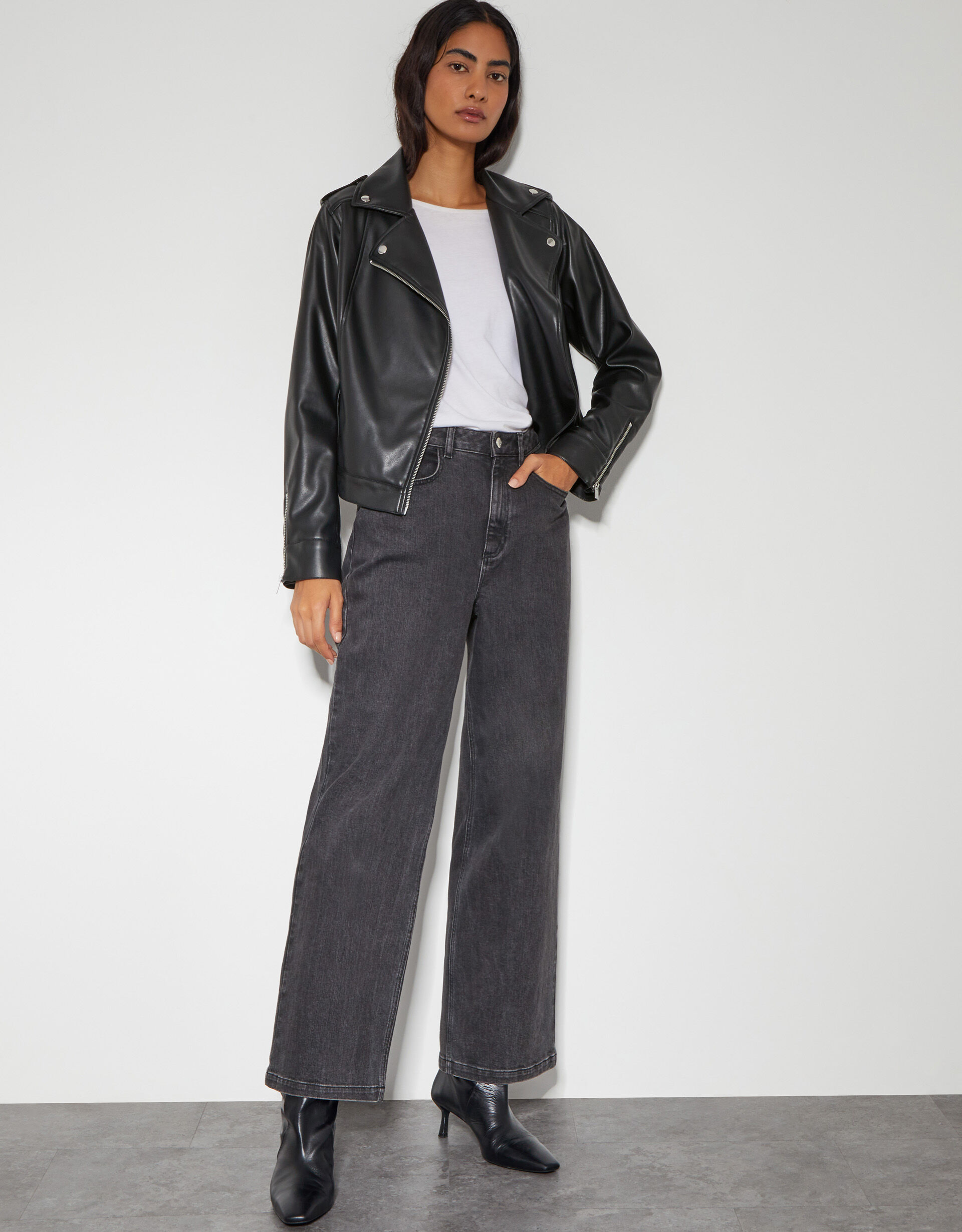 Paloma Faux Leather Biker Jacket Black
