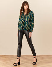 Rosetta Foil Print Pussybow Blouse, Green (GREEN), large