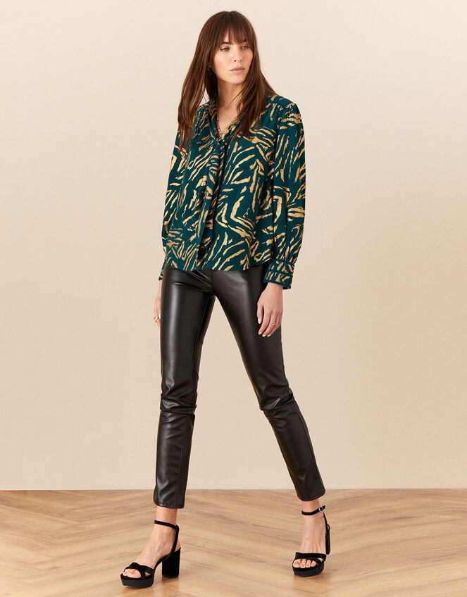 Rosetta Foil Print Pussybow Blouse, Green (GREEN), large