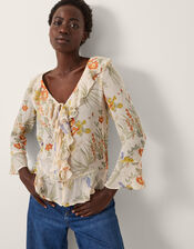 Jesse Sheer Frill Floral Blouse, Ivory (IVORY), large