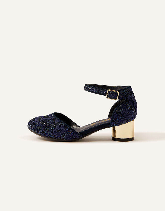 Glitter Lace Two-Part Heels, Blue (NAVY), large