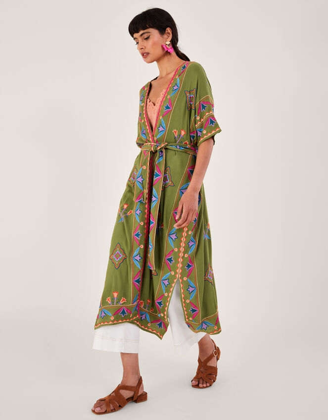 Embroidered Kimono in LENZING&trade; ECOVERO&trade;, Green (GREEN), large